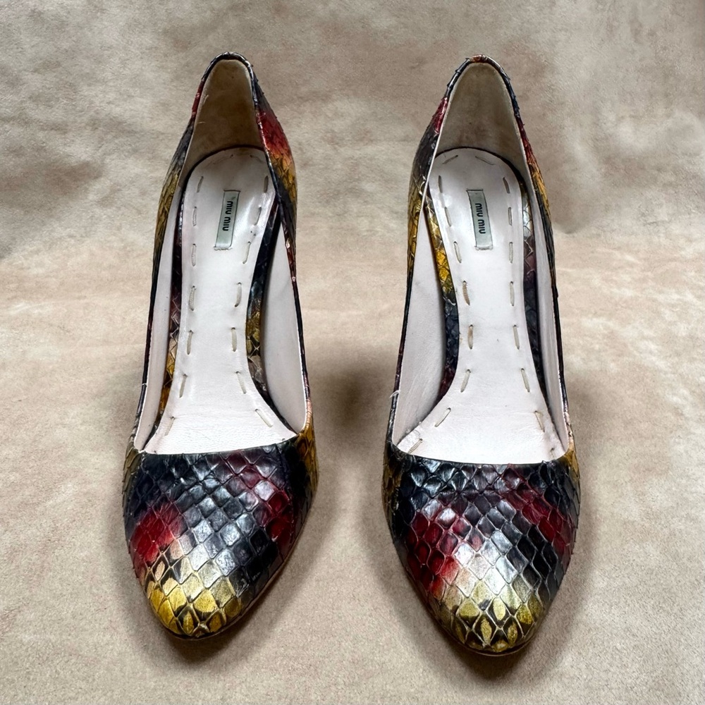 Miu Miu Whips Graffiti Snakeskin Ombre Multicolor Heels Calzature Donna 38.5 Box - Picture 5 of 15